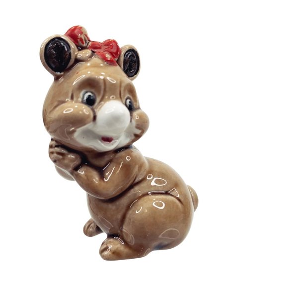 Vintage Anthropomorphic Baby Bear Figurine Ceramic Miniature Girl Japan Kitsch - Picture 5 of 9